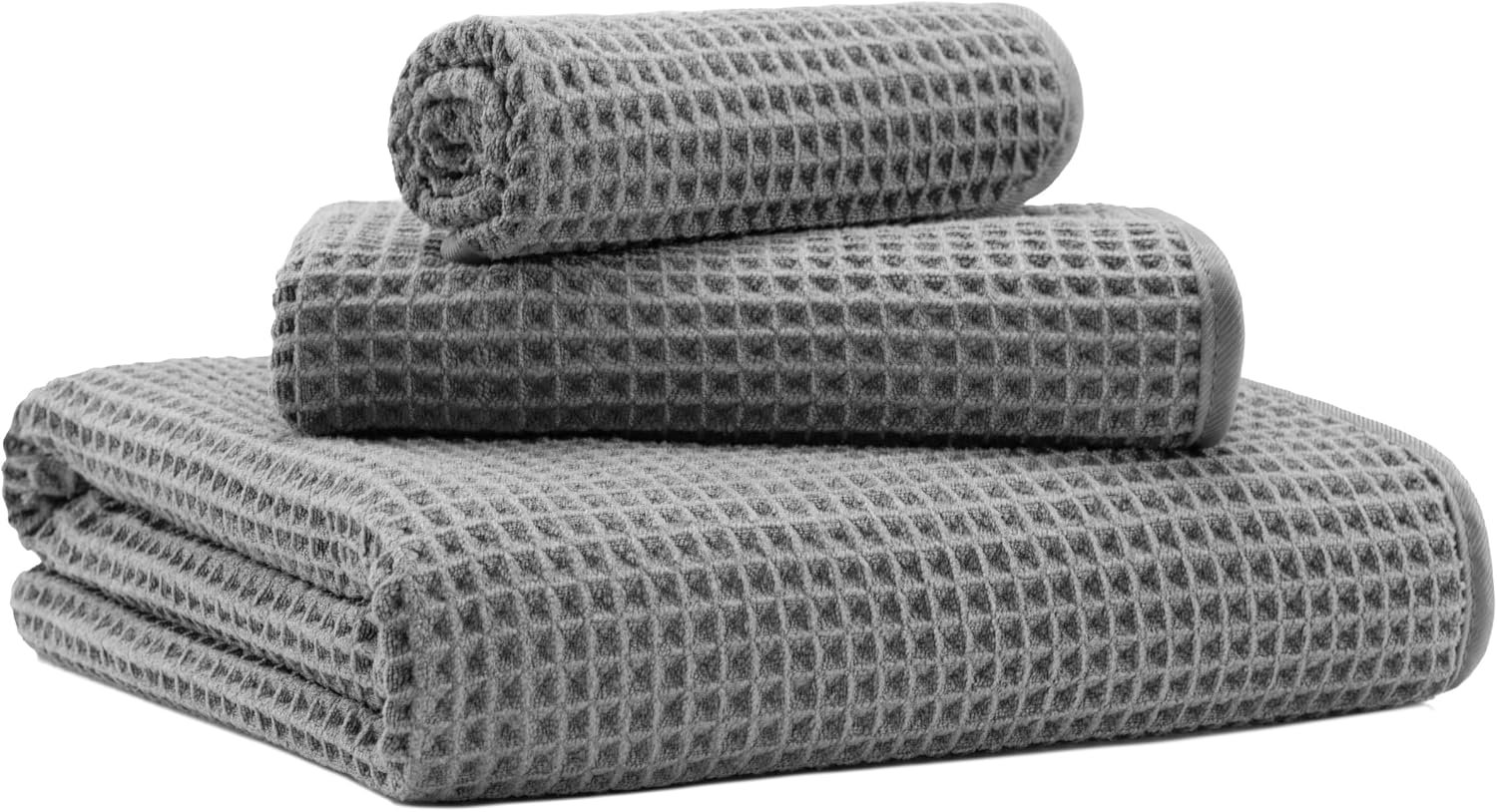 Microfiber Waffle Bath Towels, 3 Pieces, Oversized, Soft, Absorbent, Fast Drying, Lint Free, Includes Bath, Face and Hand Towels 430 GSM