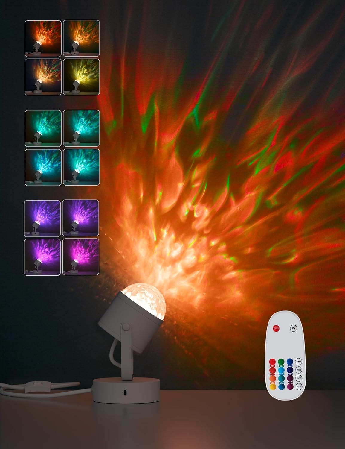 Joyzy Plug-in Dynamic Ocean Wave Table Lamp with Remote Water Ripple Night Light Projector for Room Party Decoration, Color Changing Ambient Lamps, Christmas Decor Lights, Videography Projection