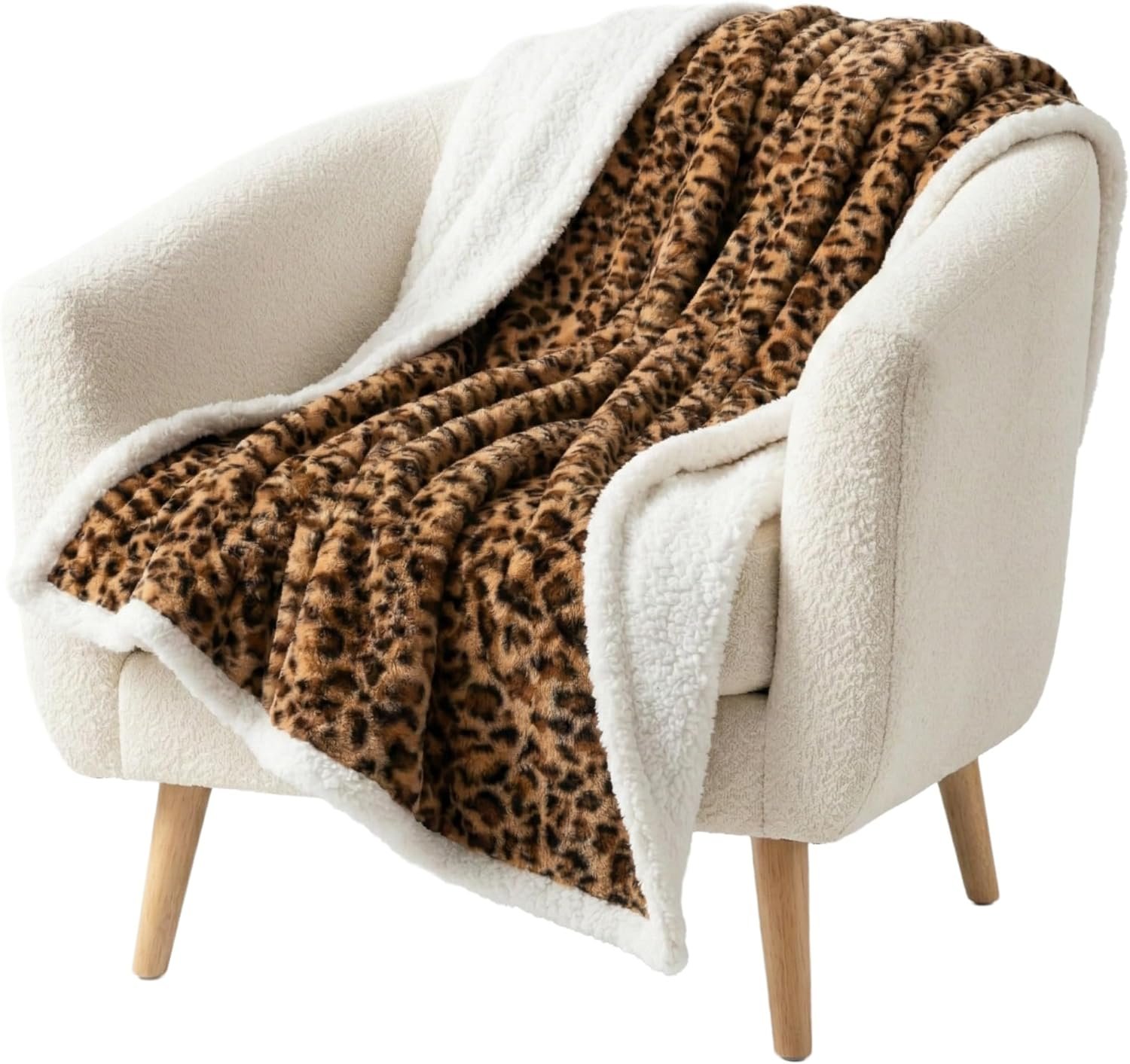 Sherpa Fleece Throw Blanket – 50×60-Inch Machine-Washable Reversible Throw – Fluffy Blankets for Couch, Chair, or Bed by Lavish Home (Leopard)