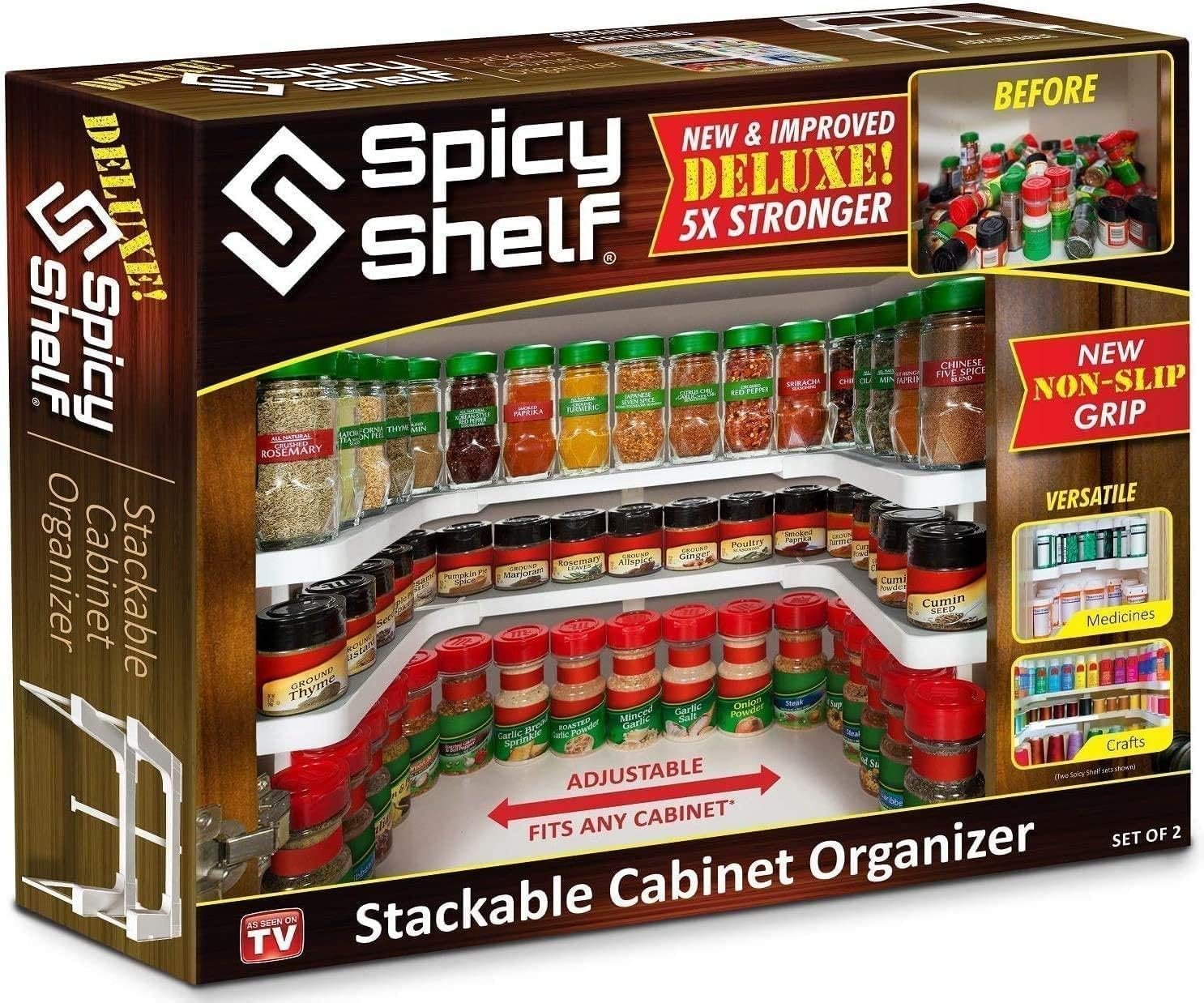 Spicy Shelf Deluxe – Expandable Spice Rack and Stackable Cabinet & Pantry Organizer (1 Set of 2 Shelves) – As seen on TV Deluxe (Spicy Shelf Organizer) – Pantry Organization – Pantry Spice Organizer