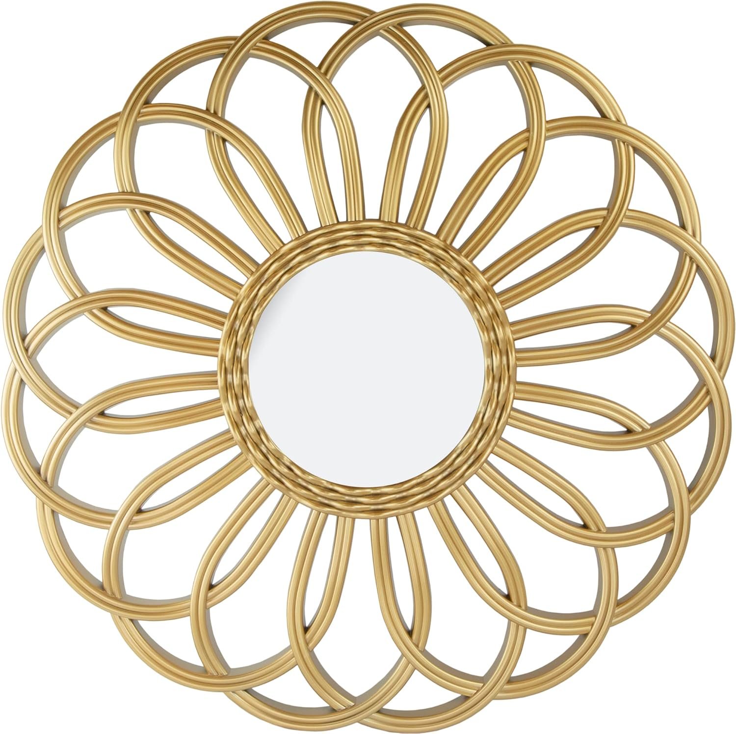 Northlight Round Rattan Sunflower Wall Mirror, 30″, Beige