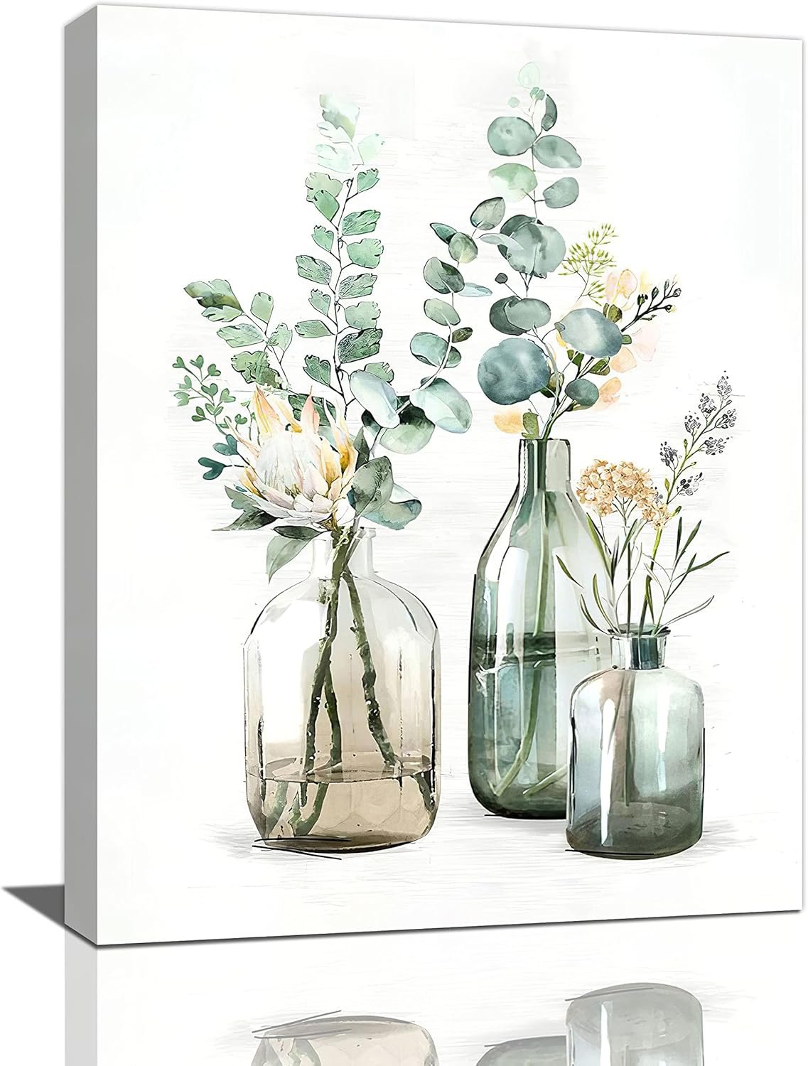 Yibuda Botanical Bathroom Wall Art Rustic Green Plant Bathroom Country Natural Botanical Bathroom Pictures Canvas Print Painting Framed Modern Home Artwork For Office Bedroom Kitchen 12”x16”