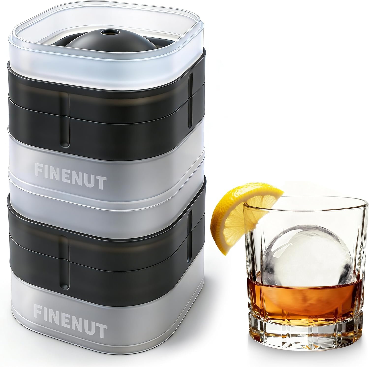 Easy Release Ice Ball Maker Mold, 2 Pack, 2.5 Inch Large Round Ice Cube Mold for Whiskey & Cocktails, Stackable Lid, Leak-Resistant Silicone