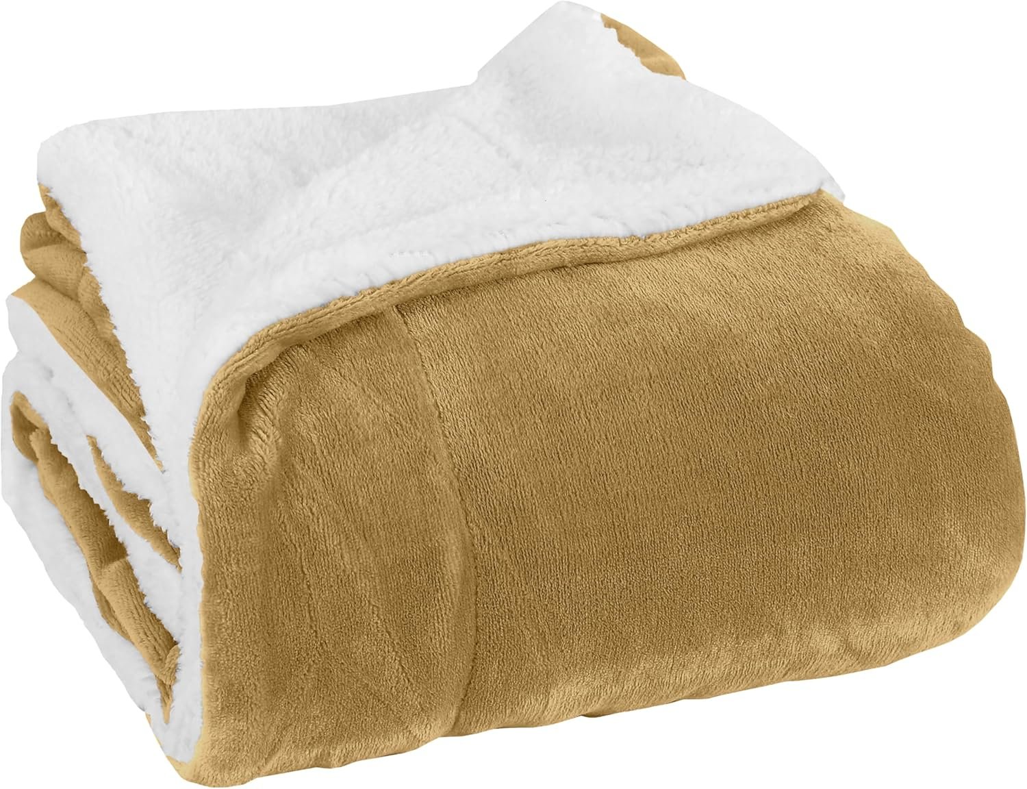 Elegant Comfort Luxury Ultra-Plush Velvet Touch Fleece Throw Soft, Warm, Cozy| Micromink Sherpa-Backing Reversible Blanket for Bed, Sofa and Couch, Solid Gold