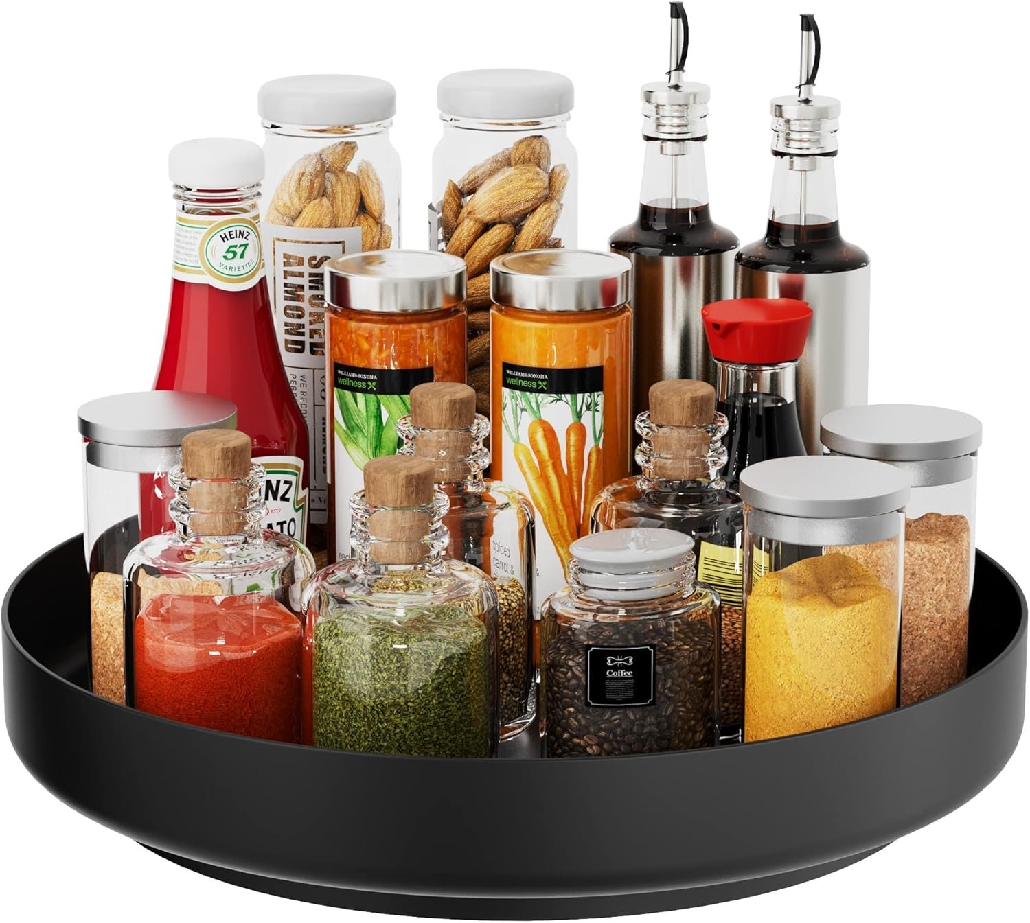 Ovicar Lazy Susan Turntable Organizer – 13 inch Rotating Spice Rack Metal Lazy Susan for Cabinet Pantry Kitchen Countertop Bathroom Refrigerator Table Storage, Black