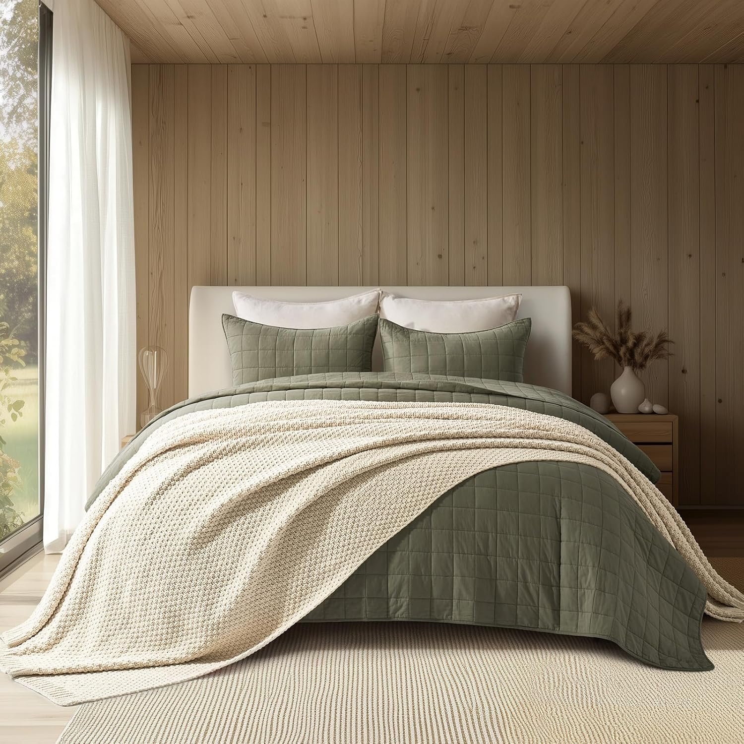 EVERGRACEHOME Chunky Chenille Knit Throw Blanket for Couch, Soft Luxurious Oversized King Moss Stitch Blanket for Bed, Large Cozy Farmhouse Knitted Throw for Sofa, Beige, 92″ x 108″