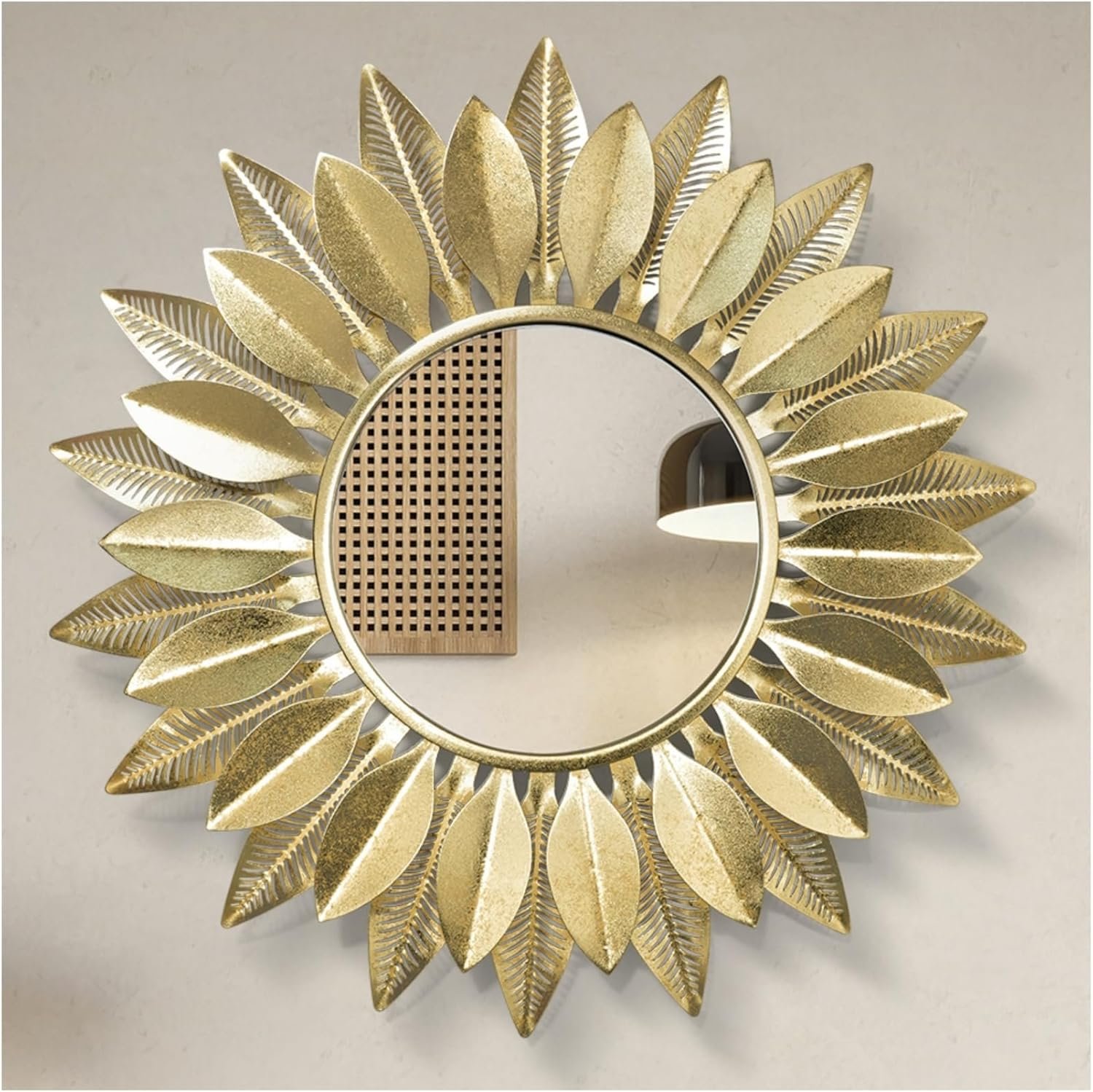 24″ Gold Sunburst Decorative Wall Mirror – Handmade Flower Design, Luxury Round Accent Mirror Boho Wall Decor for Bedroom,Entryway, Dining Room & Kitchen