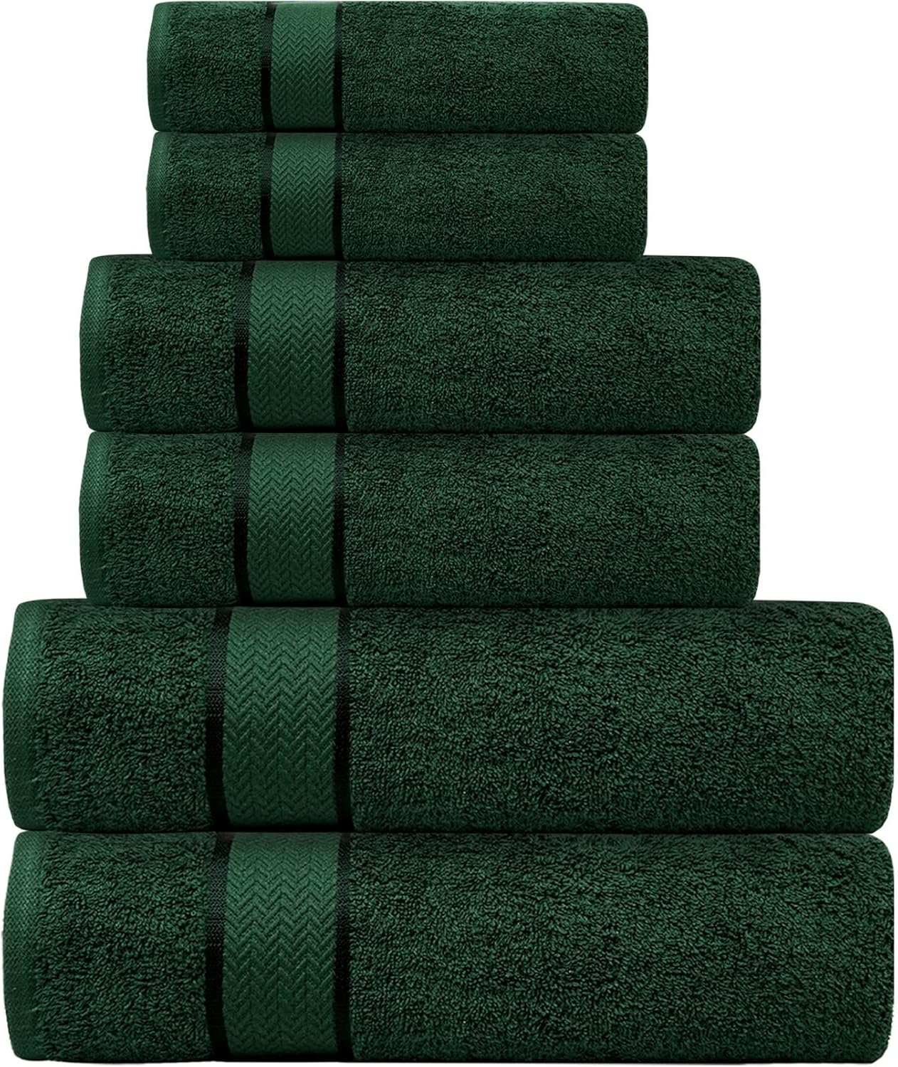 Luxury Bath Towels Set -100% Cotton- 2 Bath, 2 Hand & 2 Washcloths- Large, Thick, Fluffy, Absorbent, Quick Dry, Soft & Plush – 6 Piece Luxury Bathroom Towels – Dark Green/Forest Green
