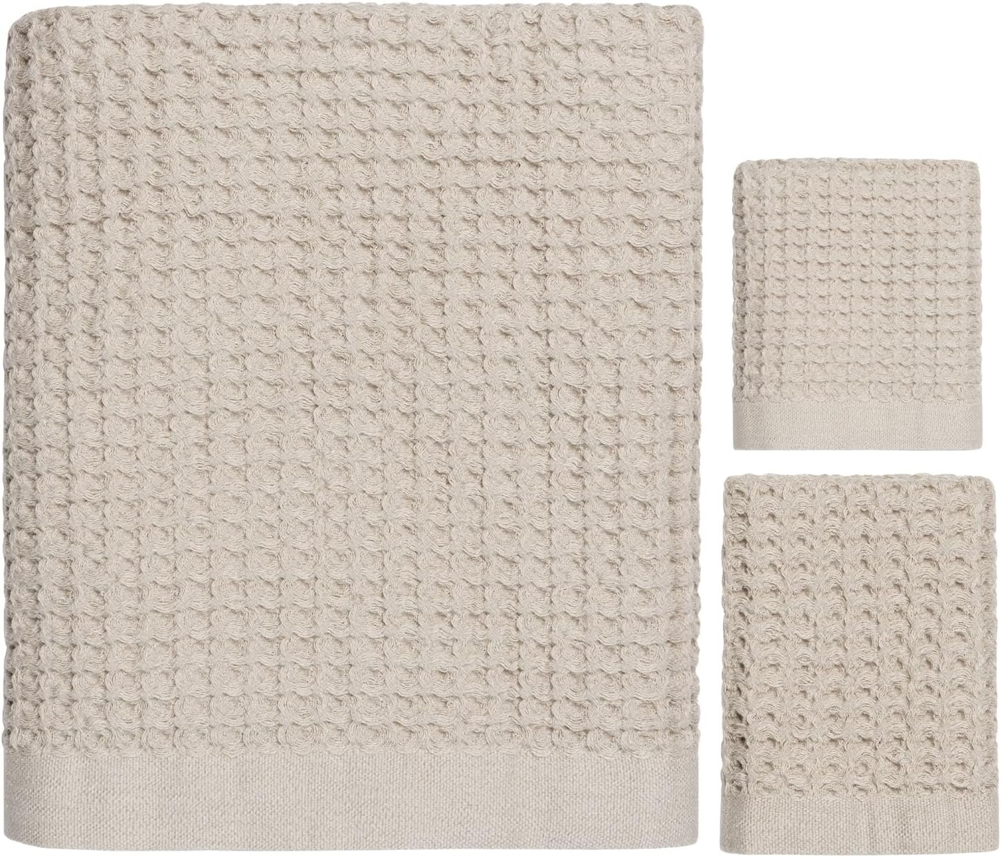 ONSEN Waffle Bath Towel Set – 3-Piece Lightweight Cotton Towels for Bathroom – Bath, Hand and Face Towels – Quick Dry, Absorbent, Soft – Ideal for Guest, Travel or Home – White