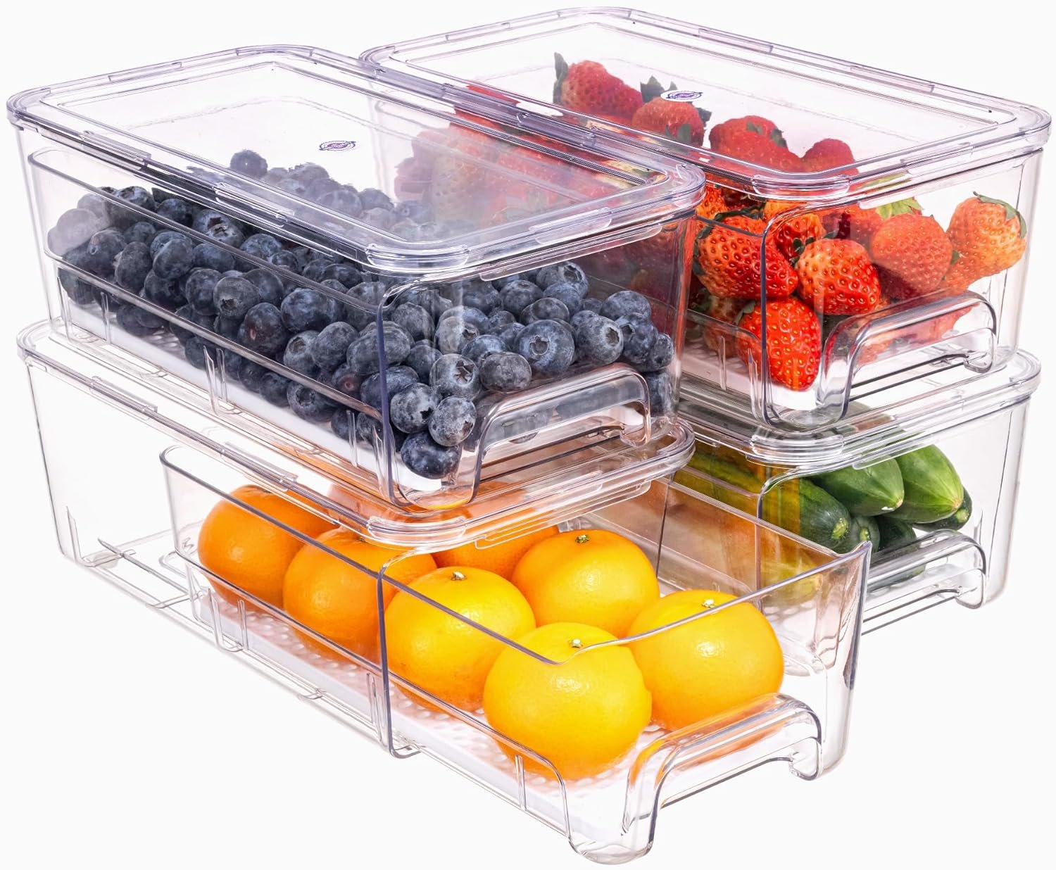 Large Fridge Organizer Drawers, 4 Pack Clear Pull-Out Refrigerator Organizer Bins, Stackable Fruit and Vegetable Storage Containers for Kitchen, Refrigerator, Pantry