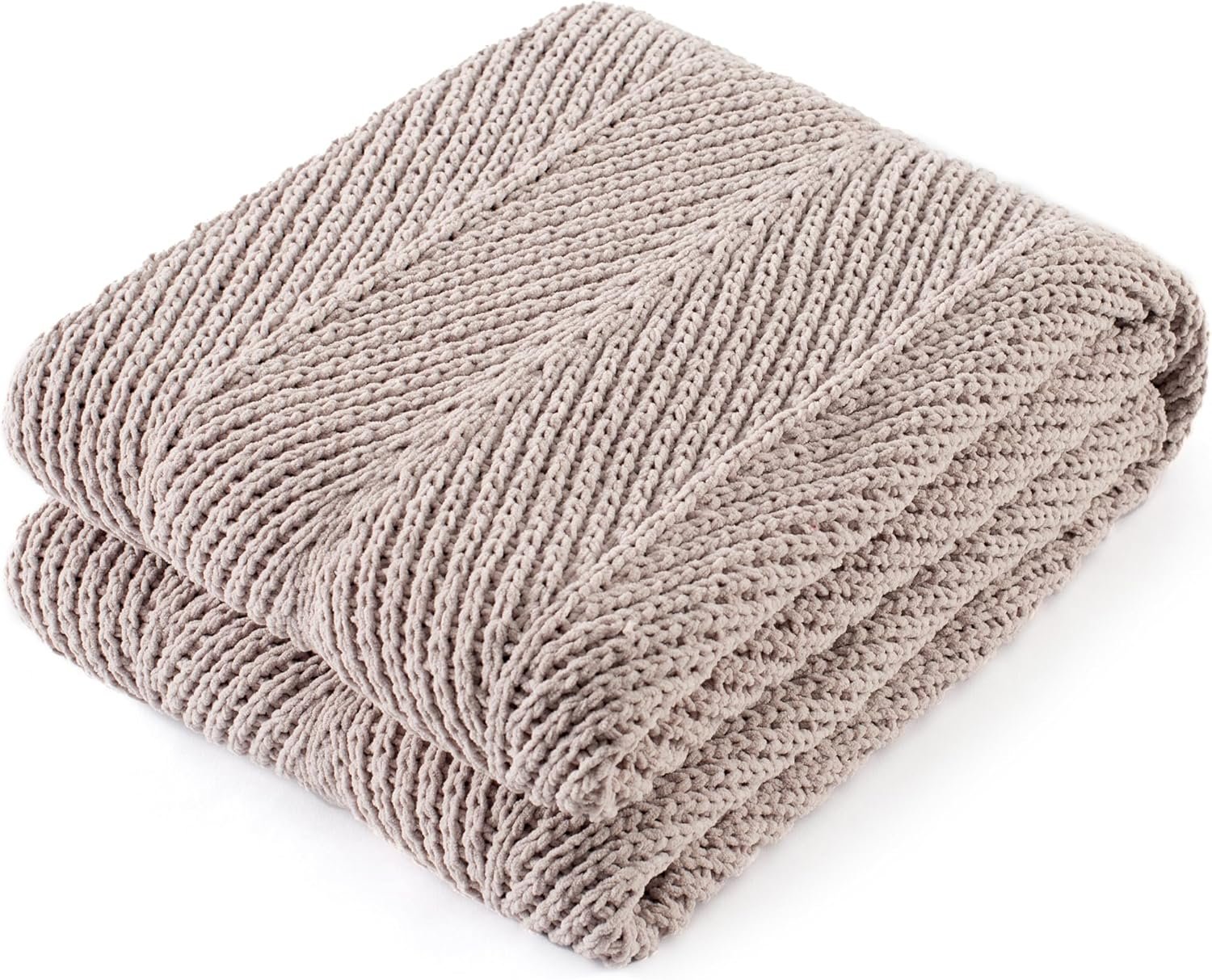 Chenille Knit Throw Blanket Fluffy Fuzzy Soft Lightweight Cozy Farmhouse Chunky Knitted Throws for Couch Sofa Bed (Taupe, 50″x60″)