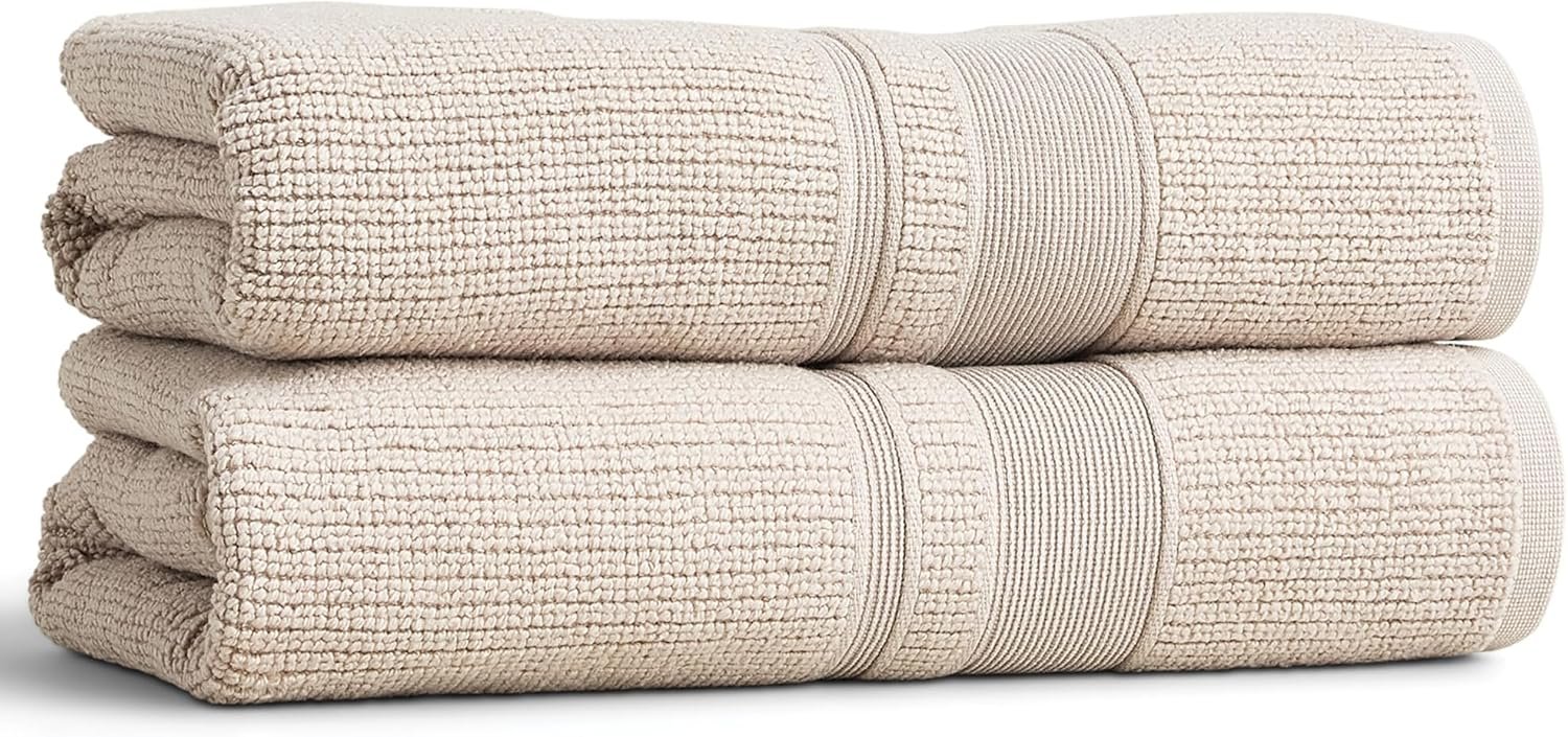 Preston Lane Douro Bath Towel Set – 2 Pack Luxury Cotton Towels, Ultra Soft & Absorbent, Quick-Dry Spa-Quality Bathroom Towels, Made in Portugal, Clay