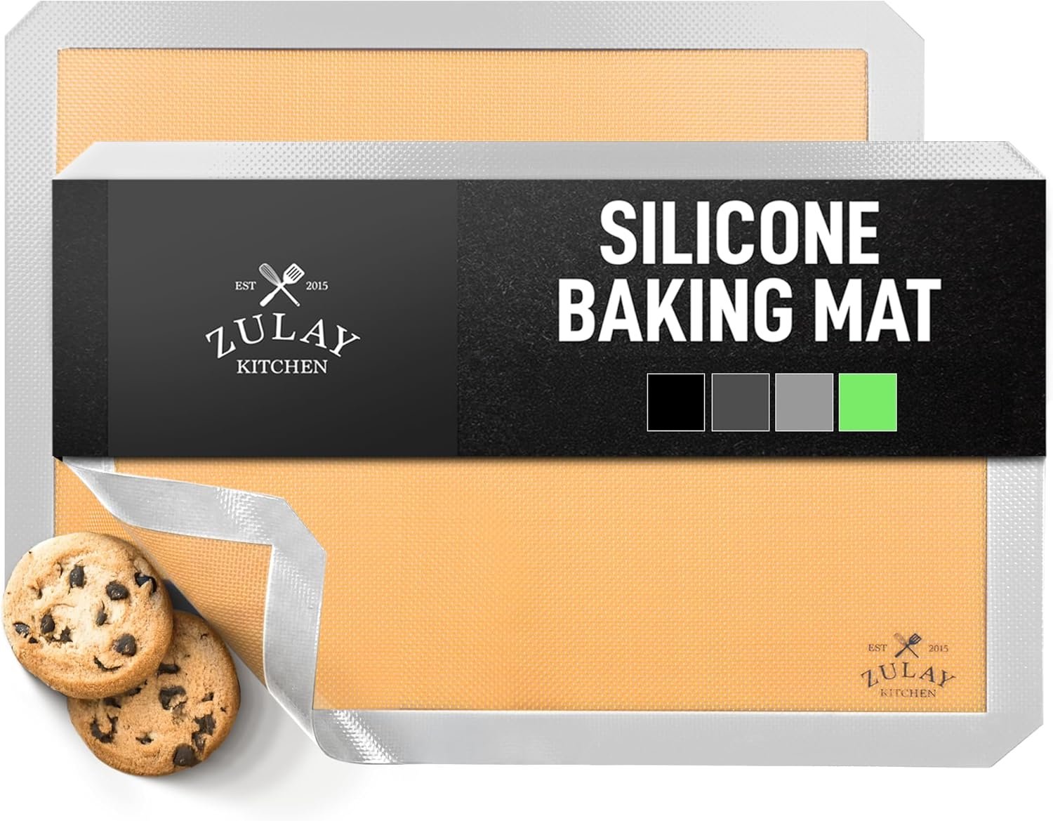 Zulay Kitchen (2 Pack) Silicone Baking Mat Sheet Set – Reusable Baking Mat Nonstick – Half Sheet Baking Mat For Oven – 16.5″ x 11.6″ (Light Gray)