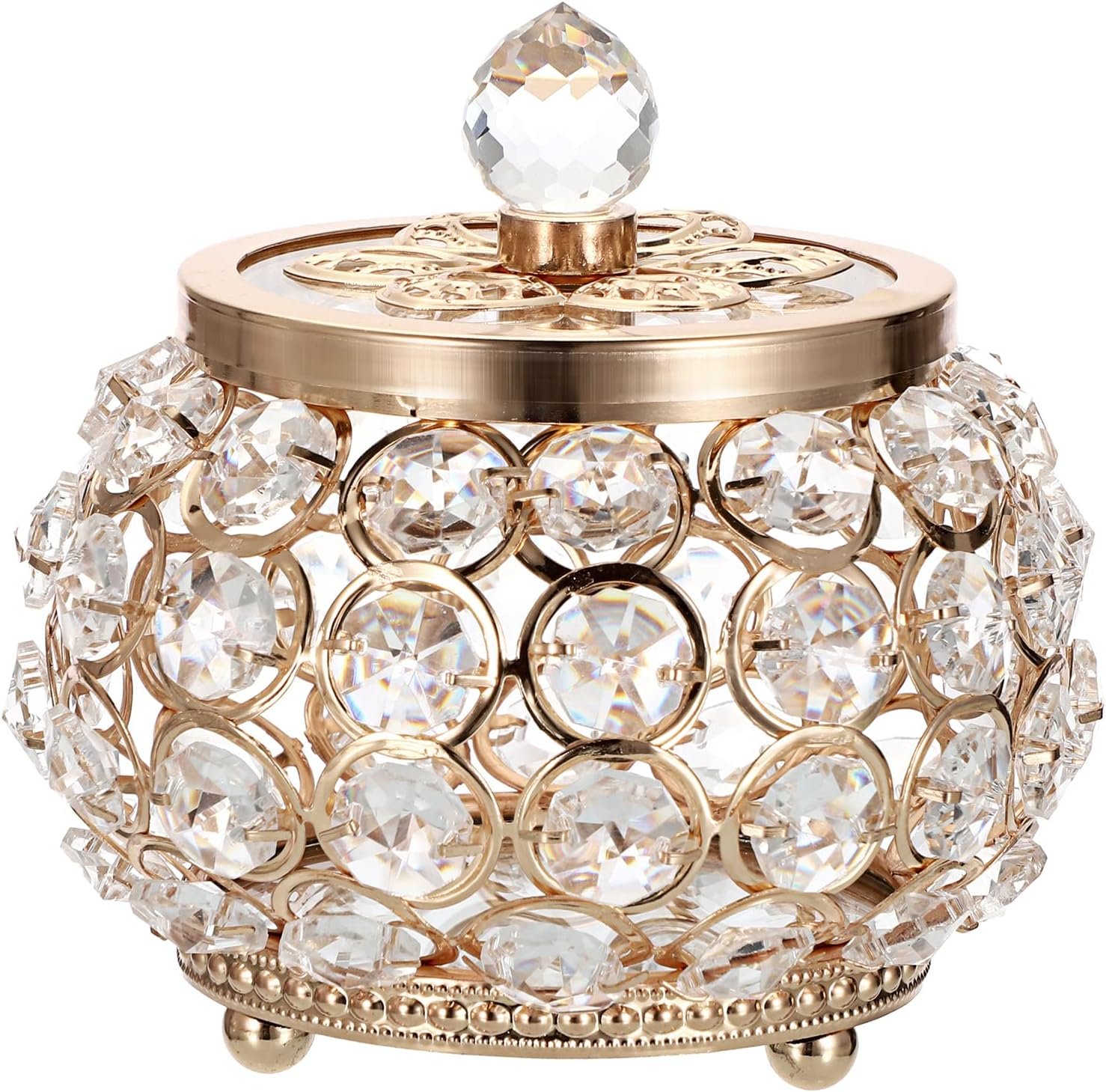 Hipiwe Crystal Jewelry Box with Glass Lid Small Trinket Organizer Mirrored Treasure Box Ring Holder Earrings Necklace Storage Box Keepsake Gift Box for Home Dresser Decor, Gold