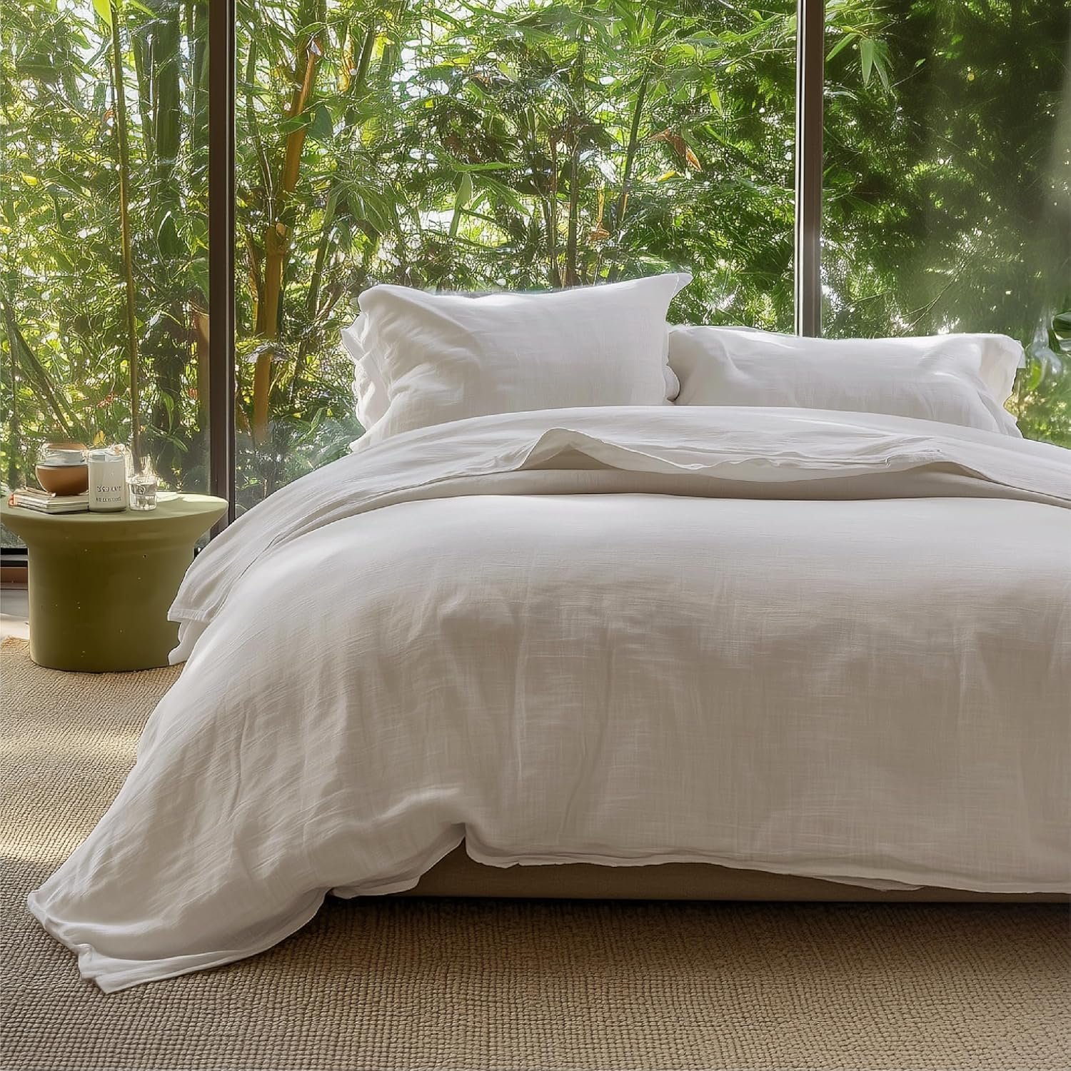 Bedsure Muslin Duvet Cover Queen Size – Cotton Blend Rayon Derived from Bamboo, Cooling Duvet Covet for Hot Sleepers – Ultra-Soft & Breathable Bedding Set for All Seasons(Linen, 90″x90″)