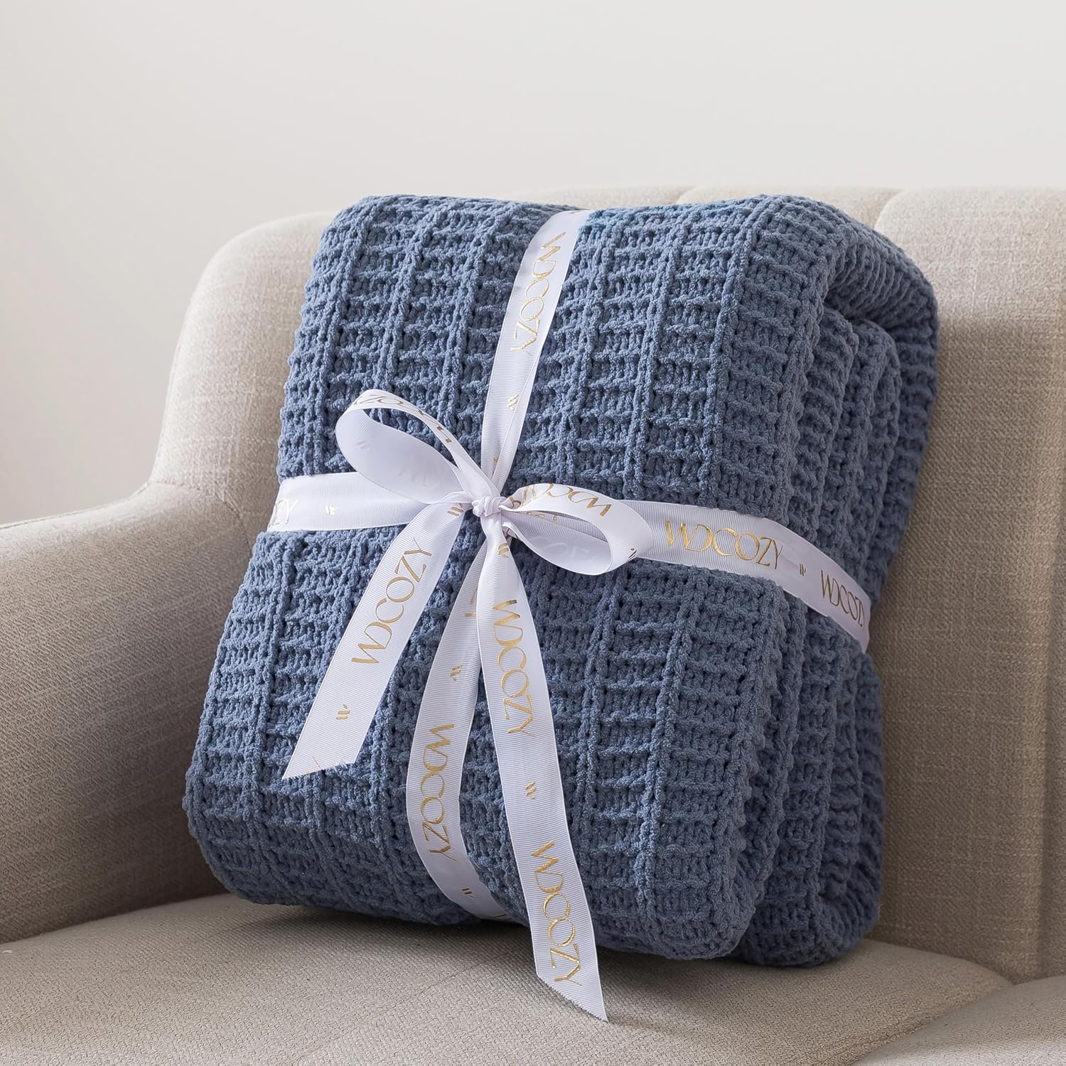 WDCOZY Chunky Cable Knit Throw Blanket for Couch, Super Soft Chenille Woven Knitted Decorative for Sofa Bed, Crochet Cozy Fuzzy Farmhouse Textured Blanket, Living Room Decor, Dusty Blue 60×80 Twin