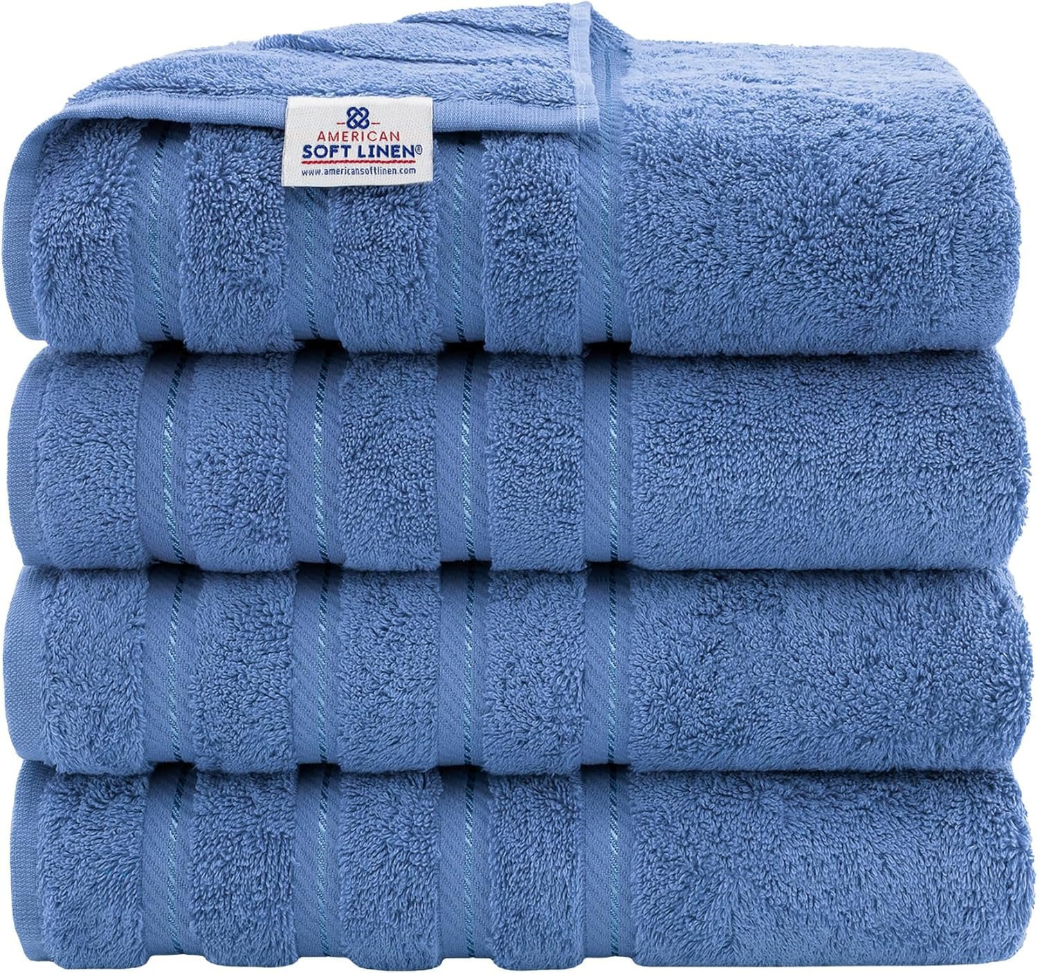 American Soft Linen Luxury 4 Piece Bath Towel Set, 600 GSM 100% Cotton Turkish Bath Towels for Bathroom, 27×54 in Extra Large Bathroom Shower Towels, Electric Blue