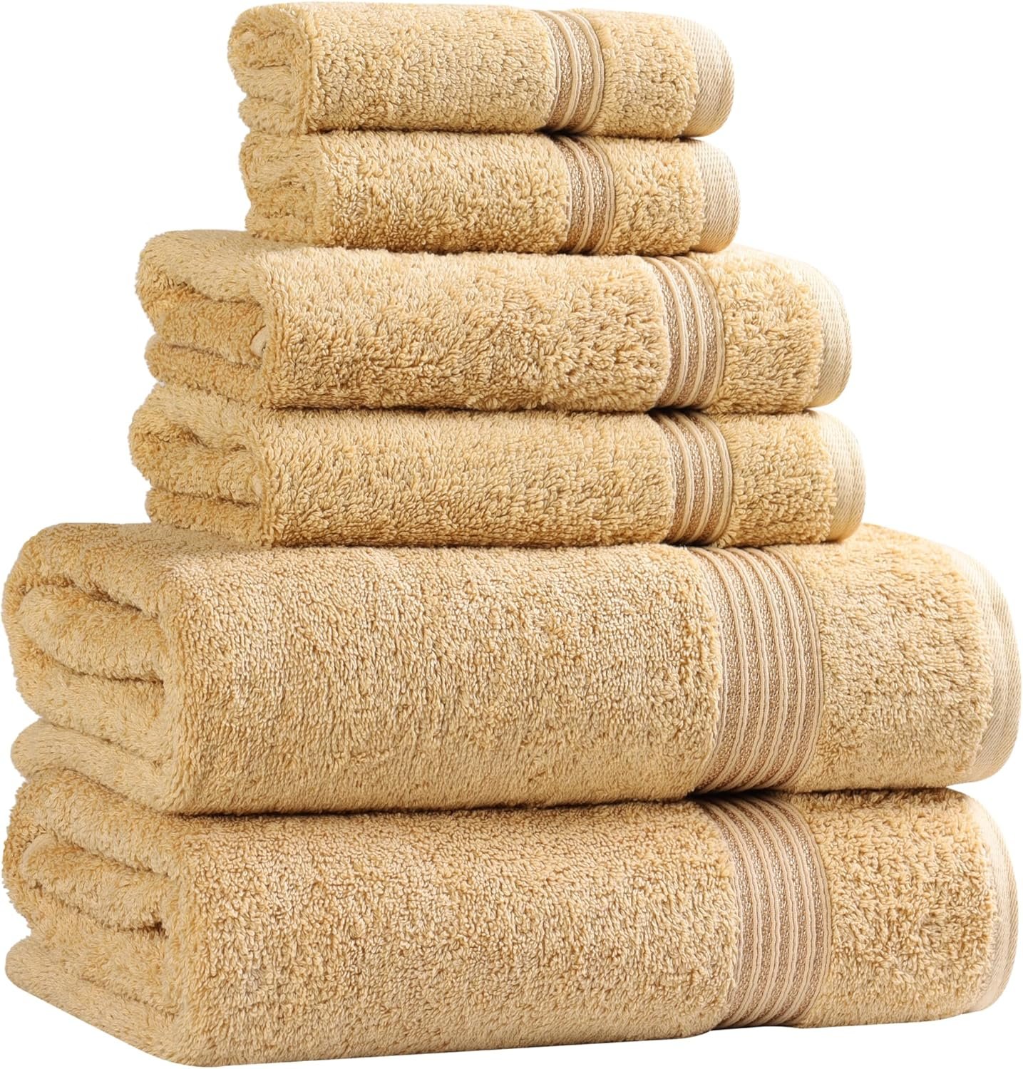 Superior Luxury Cotton Bath Towel – 6 Piece Set, Premium Egyptian Cotton Towels, Gold