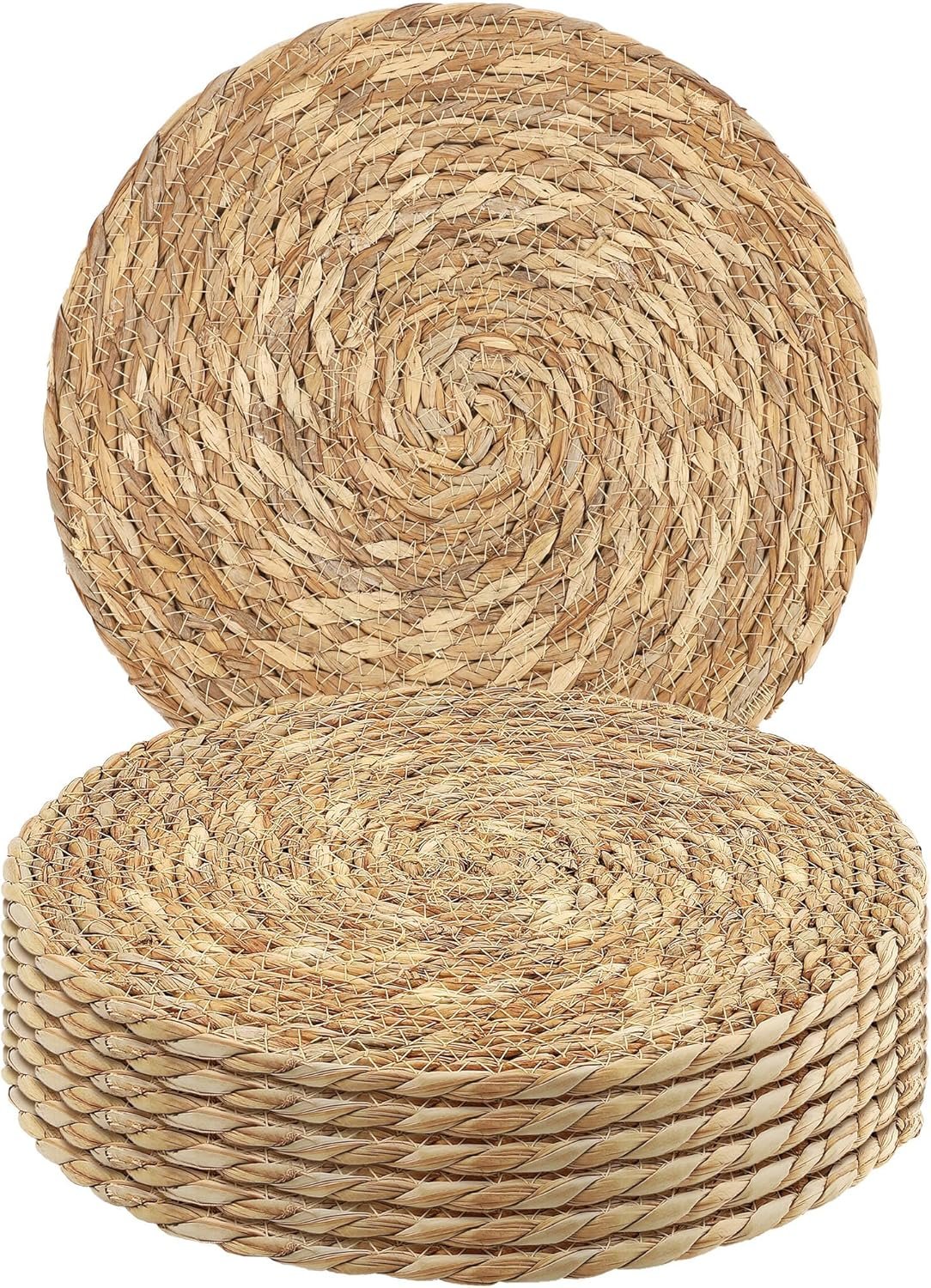 Kochorie Set of 6 Round Woven Placemats – 13.8 Inches Natural Boho Rattan Wicker Table Mats for Home Dining Table