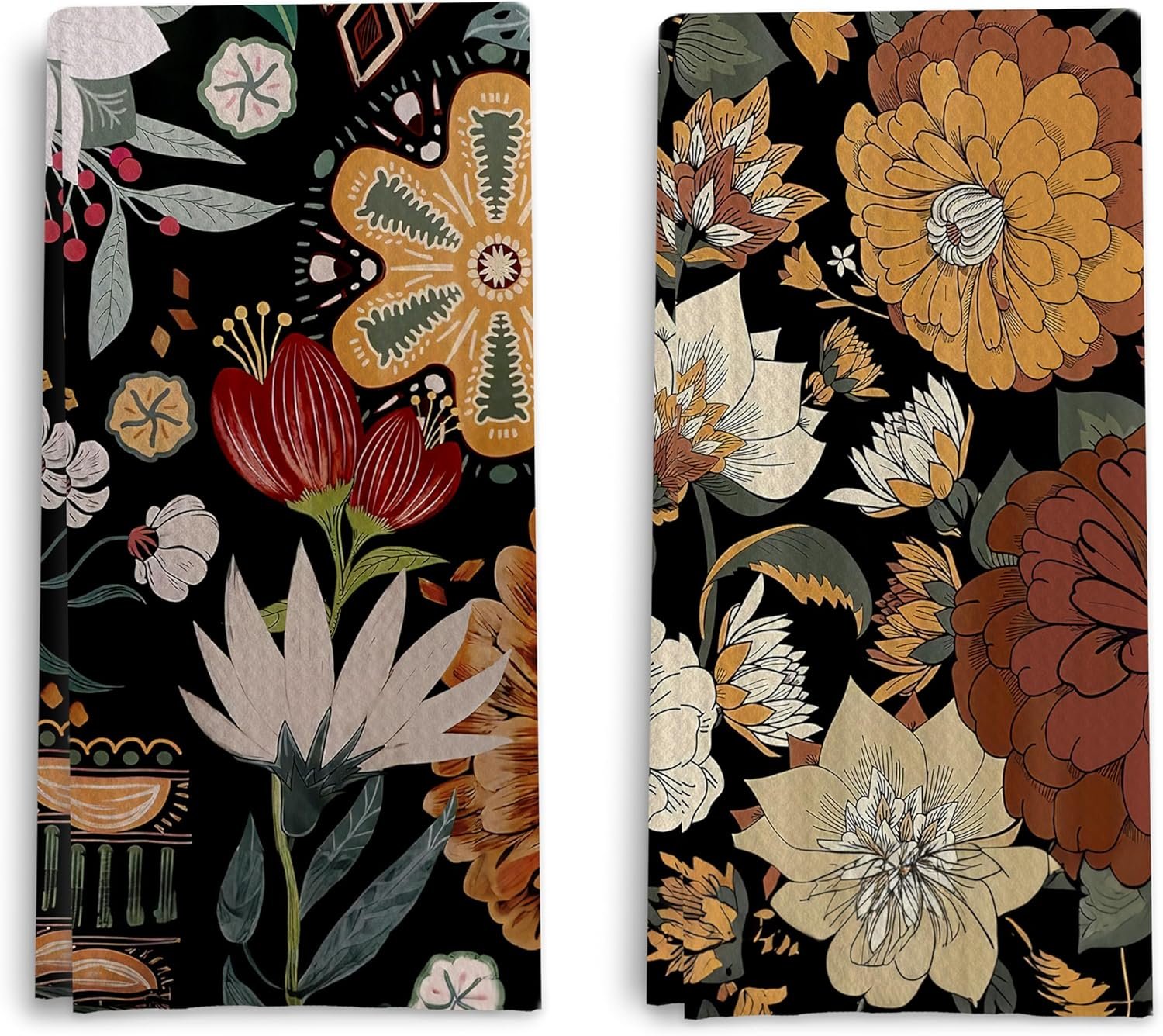 Abstract Floral Kitchen Dish Towels – Vintage Waffle Weave Kitchen Towels, Retro Flower Waffle Weave Decorative Kitchen Towels, Boho Hand Towels for Bathroom (16×24 Inches)