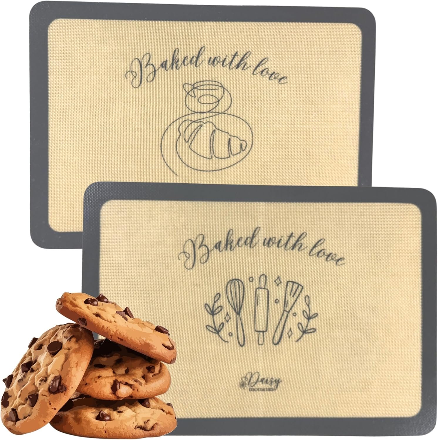 Daisy Premium Silicone Baking Mats Set of 2. Owen safe, 11.6″ x 16.5″, 0.7 mm. Reusable, BPA-free, Non-Stick, Easy to clean.