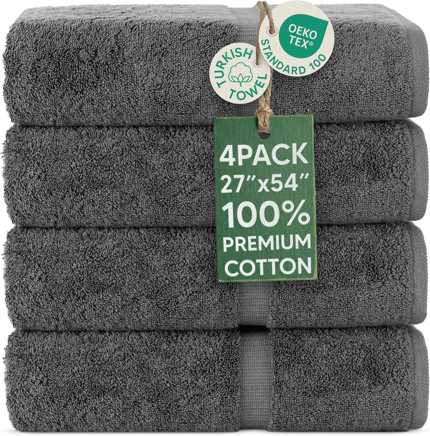 Chakir Turkish Linens | Hotel & Spa Quality 100% Cotton Premium Turkish Towels | Soft & Absorbent (4-Piece Bath Towels, Dark Gray)