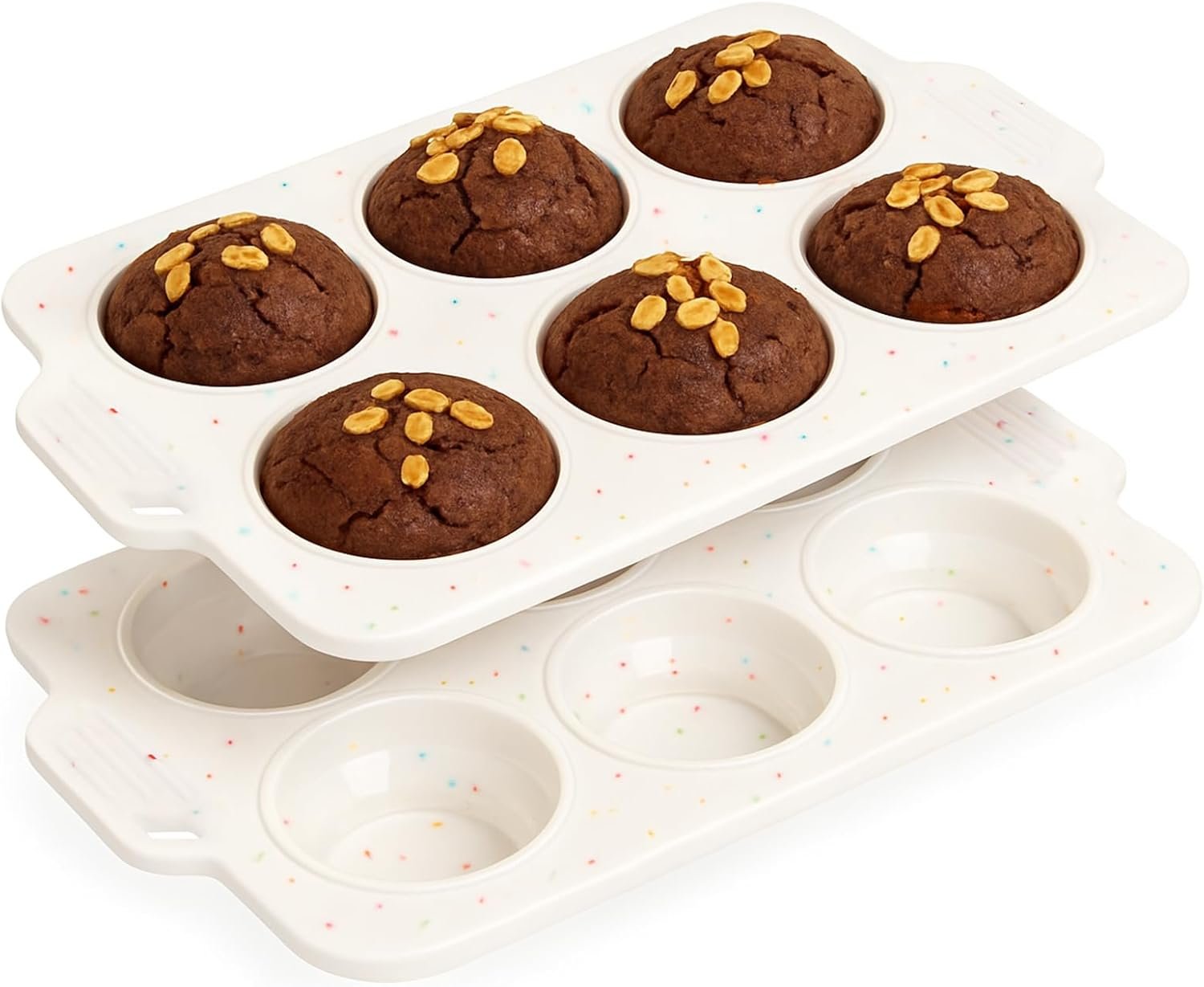 Silicone Muffin Pan for Baking, Collapsible Muffin Pan with Metal Reinforced Frame, Silicone Molds for Baking, Non-Stick & BPA-Free, Oven Safe Cupcake Pan, Regular Size 6-CUP Non-Toxic (2 Pack)