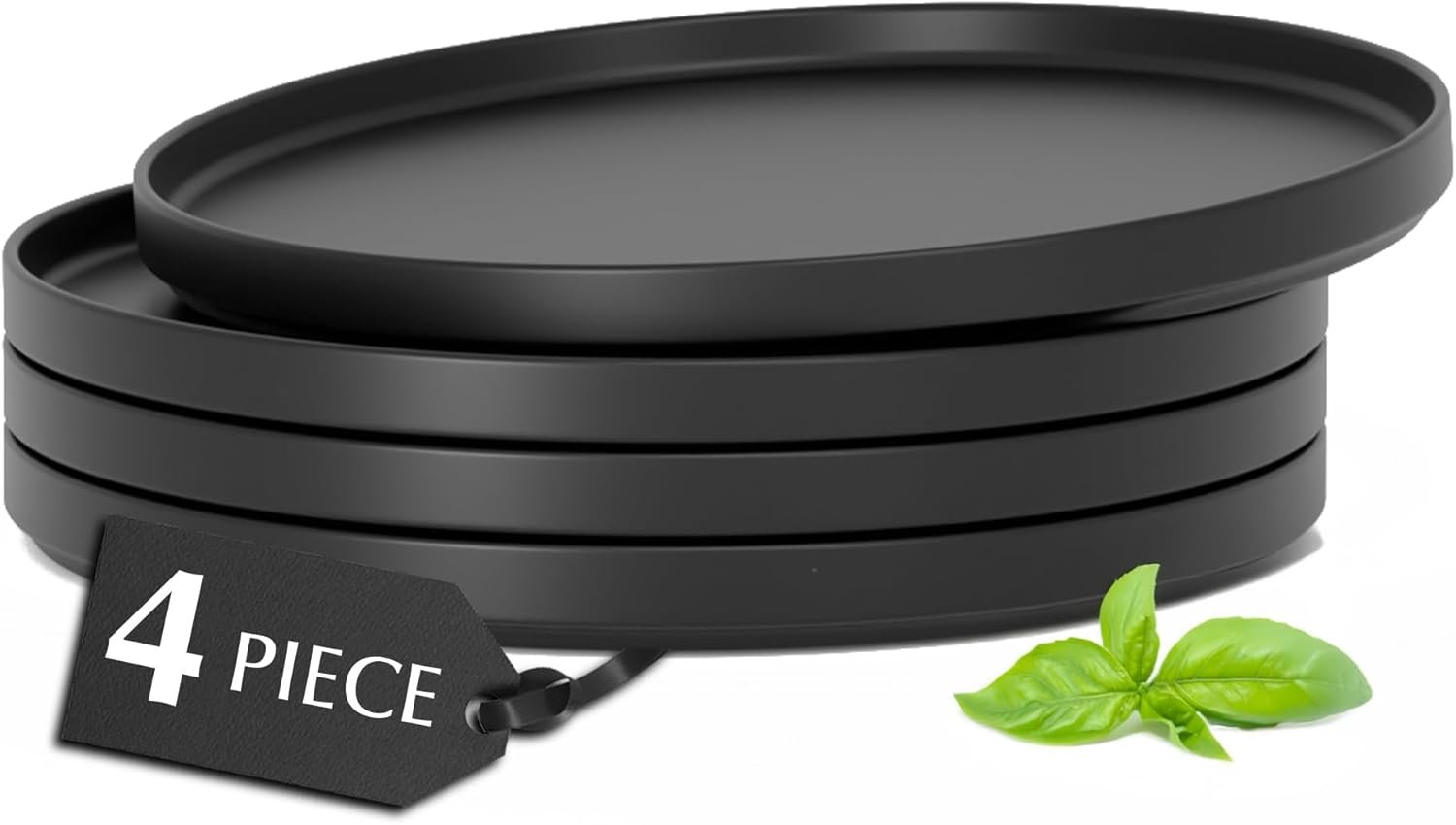 MIAMIO – Ceramic Dinner Plates Set for 4 People/Ceramic Dinnerware 4-Piece, Modern Stoneware, Dishwasher & Microwave Safe – Luxe Collection (Black, 10 Inch)