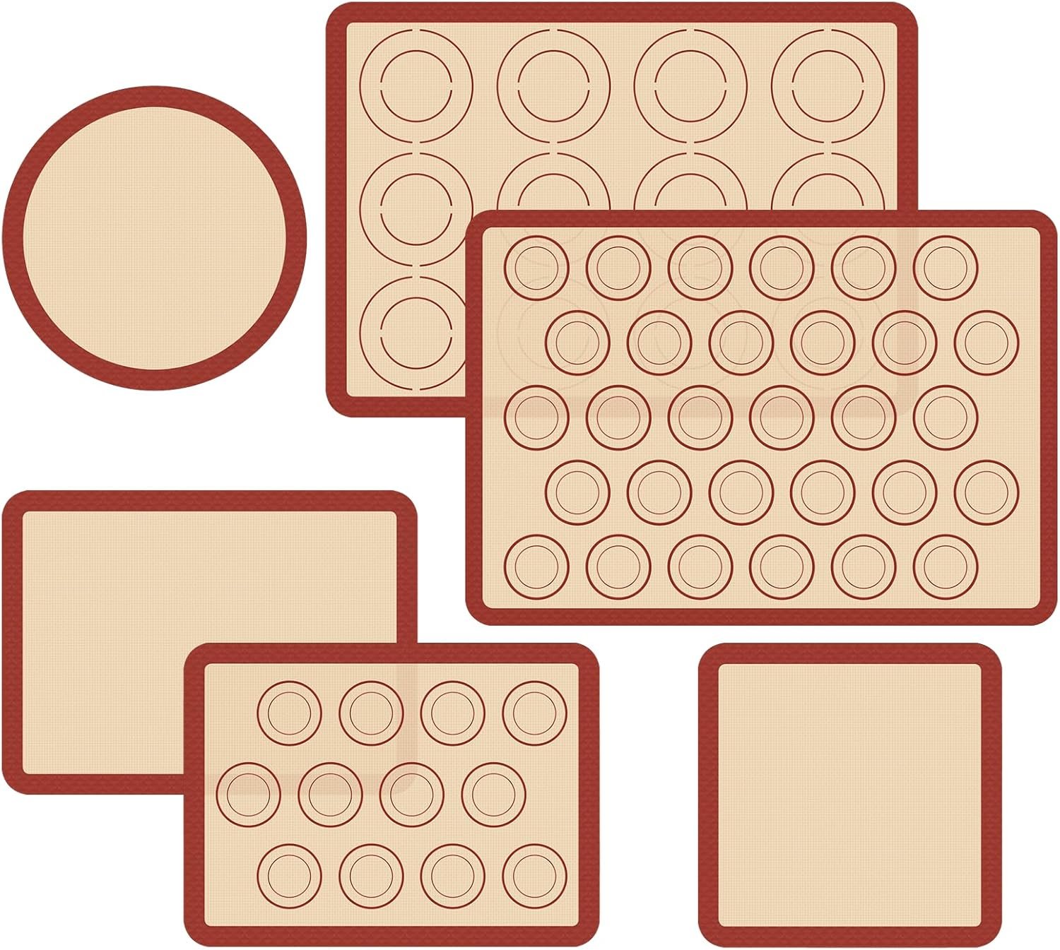 Silicone Baking Mat Set of 6, Macaron Silicone Baking Mat for Baking Sheets, Non-Stick & Reusable Silicone Mats for Baking Macarons, Cookies, Pastries, Pizza