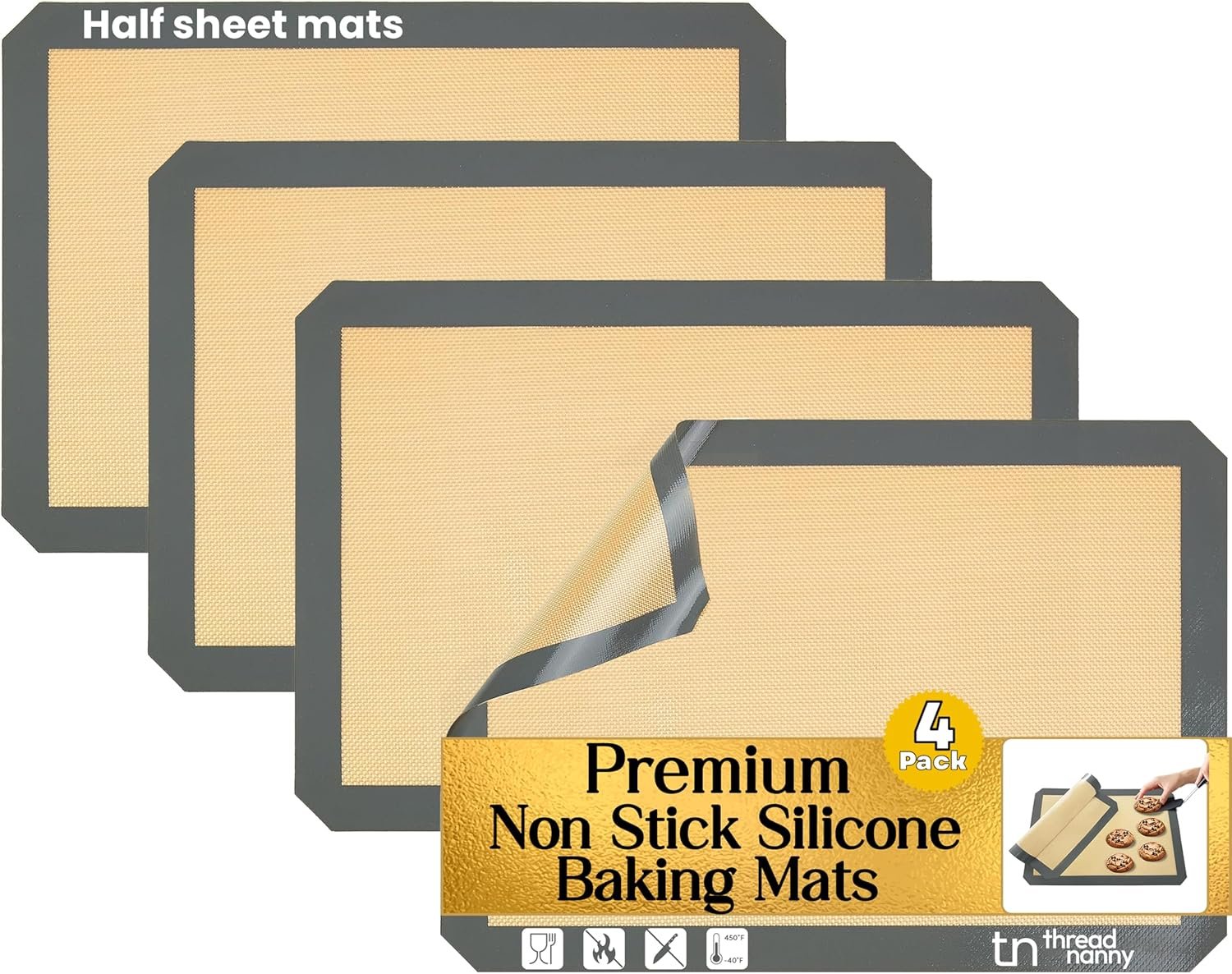 Silicone Baking Mats Half Sheet Non Stick for Oven Reusable 4 Pack – Thick Heavy Duty Silicone Baking Mat Cookie Sheet 1/2 Size for Macaron & Pastry – Half Size Rectangular Cooking Oven Liner Pad