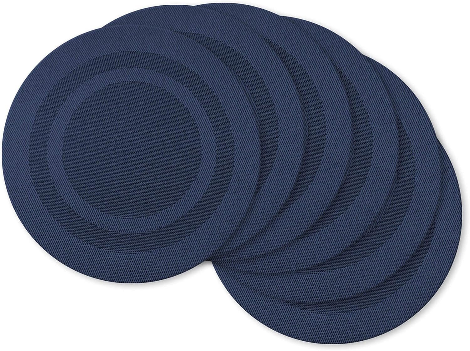 DII PVC Tabletop Collection Woven Indoor/Outdoor, Round Placemat Set, 13.75″, Nautical Blue, 6 Piece
